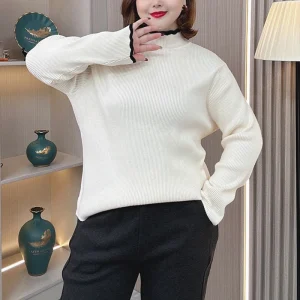 Plus Size Women's Loose Mock Neck Block Color Sweater