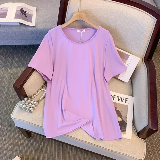 Plus Size Loose Fit Solid Color Short Sleeve T-shirt - Image 4