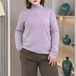 Plus Size Women's Winter Fleece Stand Collar T-Shirt