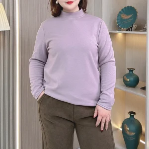 Plus Size Women's Winter Fleece Stand Collar T-Shirt