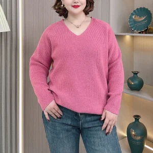 Plus Size Women's V-Neck Thick Knit Sweater Pullover