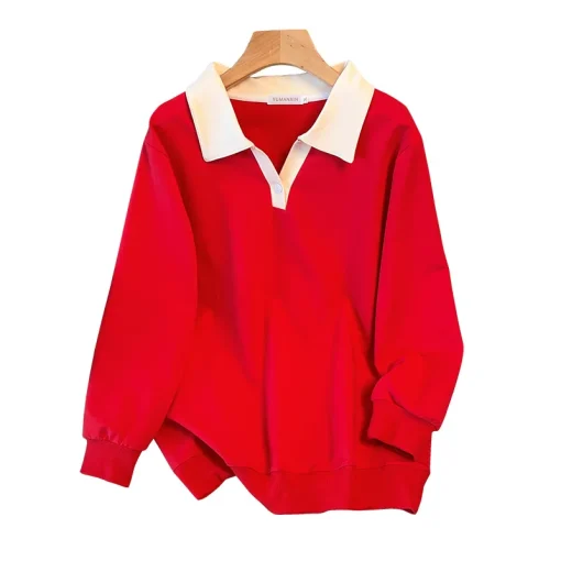 Plus Size Loose Lapel Long Sleeve Sweatshirt for Women - Image 6