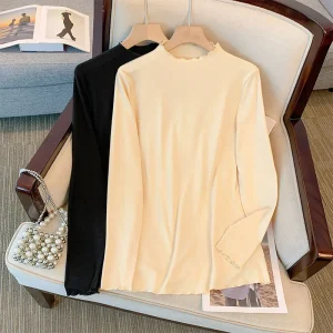 Plus Size Women's High Neck Slim Fit Long Sleeve Top