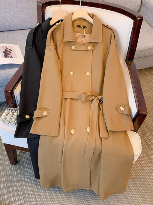 Plus Size Loose Long Double Breasted Trench Coat for Women