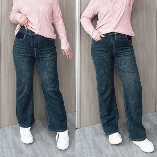 Women's High Waist Vintage Blue Wide Leg Jeans - Image 3