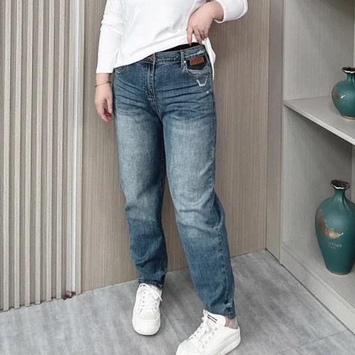 Plus Size High Waist Straight Leg Denim Cigarette Pants