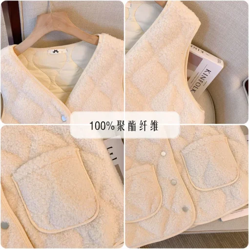 Plus Size Women's Thickened Warm Lamb Wool Vest Cardigan - Image 5