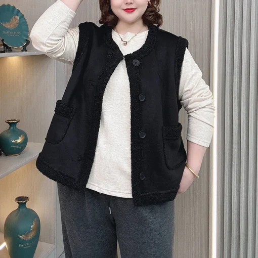 Plus Size Warm Fleece-Lined Suede Vest Coat Waistcoat - Image 4