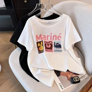 Plus Size Women's Loose Cartoon Print Short Sleeve T-Shirt