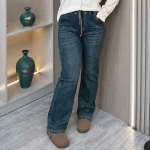 Plus Size Women's High Waist Drawstring Straight Leg Jeans