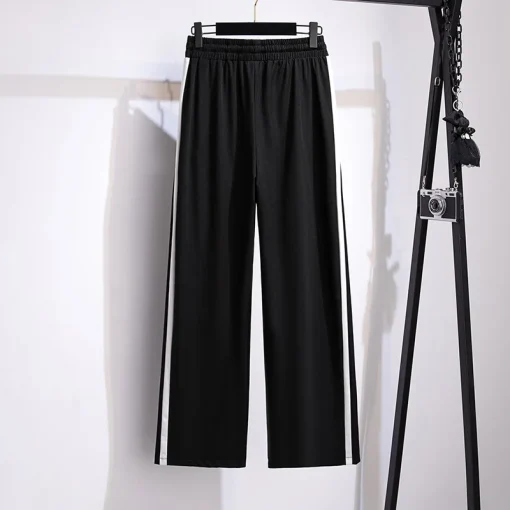 Plus Size Women's High-Waisted Striped Wide Leg Pants - Image 3