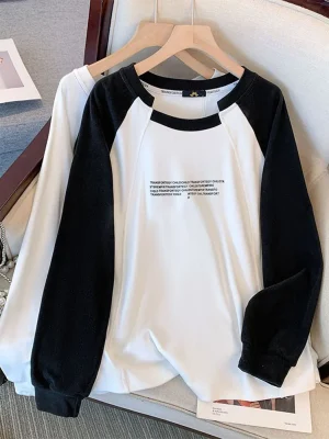 Plus Size Women's Loose Long Sleeve Retro T-Shirt