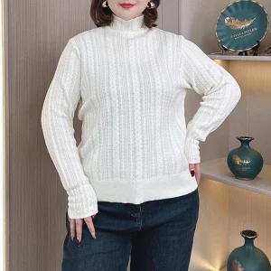 Plus Size Women's Lace Mock Neck Jacquard Knit Sweater