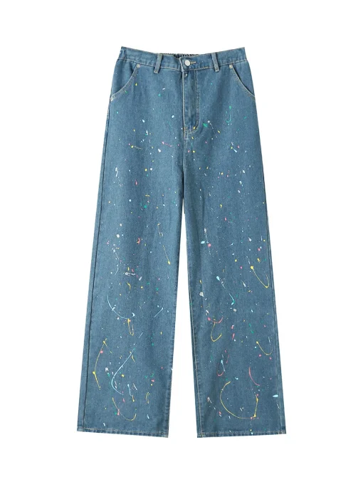 Plus Size High-Waisted Graffiti Print Straight Leg Denim Jeans - Image 6