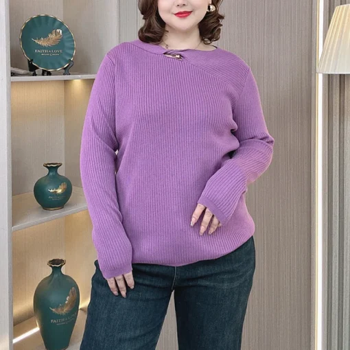 Plus Size Women’s Hollow Neck Knit Pullover Sweater