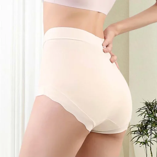 3pcs Plus Size High Waist Seamless Stretch Ice Silk Briefs - Image 3