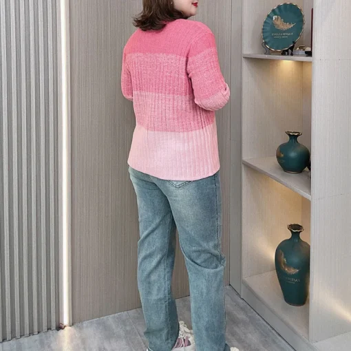 Fashion Gradient Color Knit Jumper for Women, Plus Size Sweater - Image 3