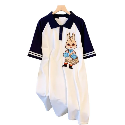 Plus Size Women's Summer Loose Rabbit Polo Collar Dress - Image 6