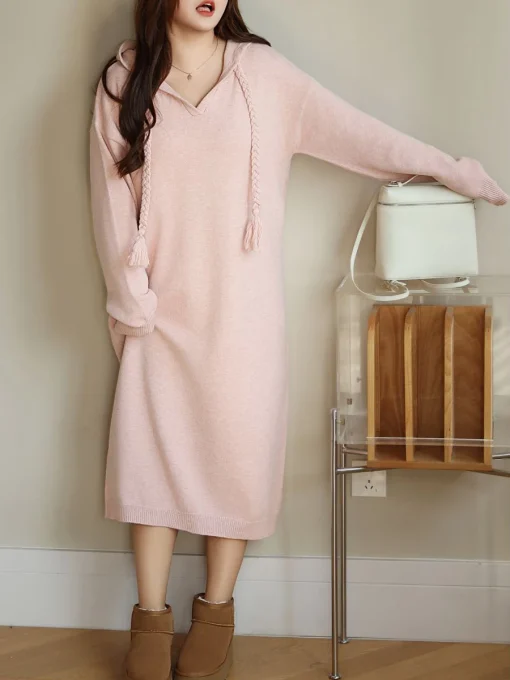 lus Size Loose Hooded Knit Dress for Women Autumn Winter - Image 4