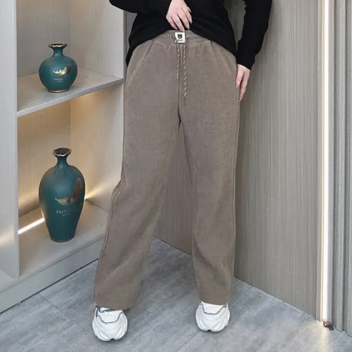 Plus Size Women’s Fleece-Lined Wide Leg Corduroy Pants - Image 4