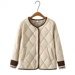 Plus Size Women’s Block Color Argyle Padded Parka, Winter Coat