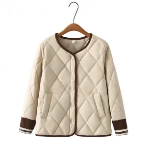 Plus Size Women’s Block Color Argyle Padded Parka, Winter Coat