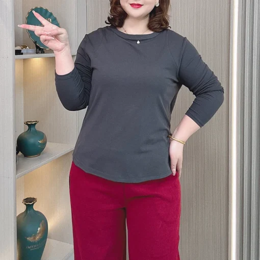 Plus Size O-neck Long Sleeve Casual Shirt for Women