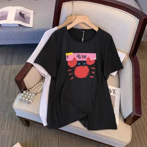 Plus Size Women's Loose Casual T-Shirt Cartoon Crab Print