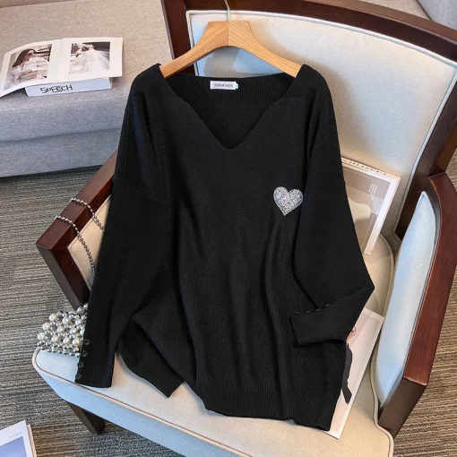 Plus Size Loose Thick V-Neck Knitted Sweater for Women - Image 4