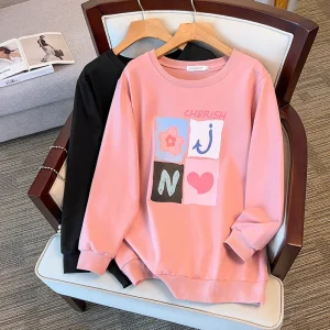 Plus Size Women's Loose Long Sleeve Printed Sweatshirt Top