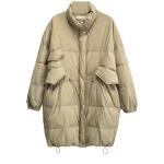 Plus Size Women Winter Down Coat Stand Collar Drawstring Jacket