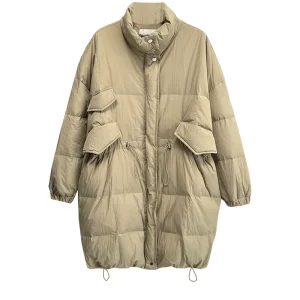 Plus Size Women Winter Down Coat Stand Collar Drawstring Jacket