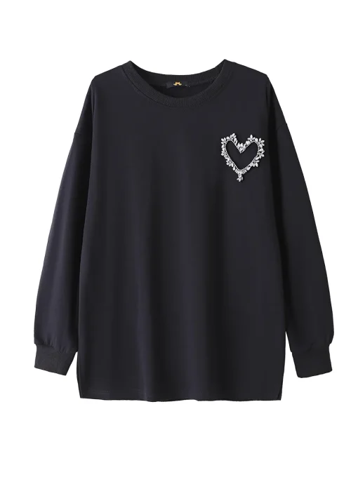 Plus Size Loose Sweatshirt with Bright Diamond Heart - Image 6