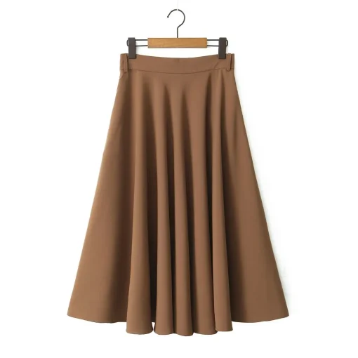 Plus Size Umbrella Skirt Women Vintage A-Line Twill Skirt - Image 5