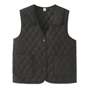 Plus Size Women’s Argyle Cotton-Padded Waistcoat, Winter Parka