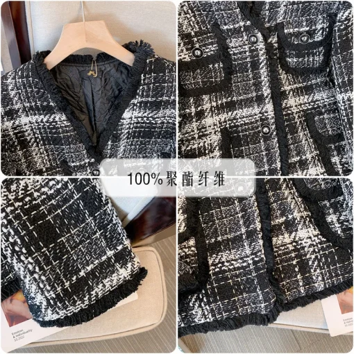 Plus Size Women's Loose Autumn Winter Thickened Checker Coat - Image 5