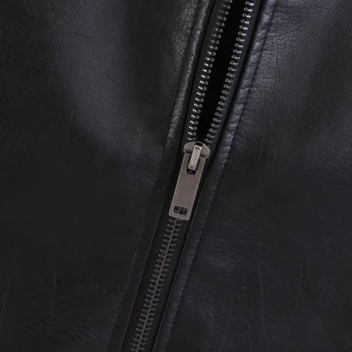 High Waist Black PU Leather Zipper Skirt - Image 3