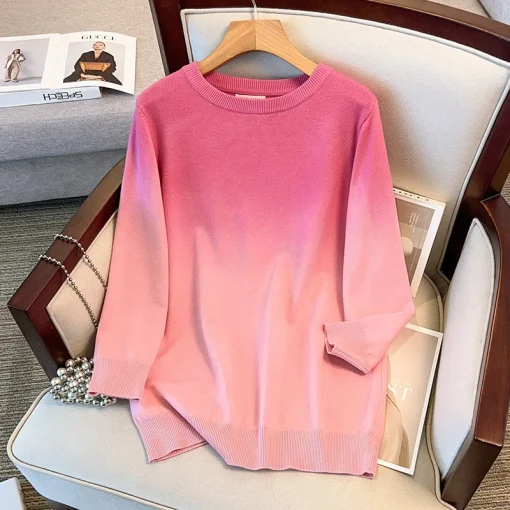 Plus Size Women's Loose Gradient Knitted Pullover Sweater