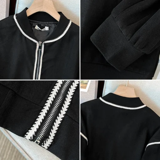 Plus Size Women's Loose Long Sleeve Zippered Baseball Jacket - Image 3