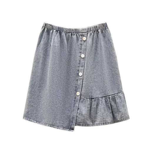 Plus Size Women's High Waist Pleated A-Line Denim Skirt - Image 6