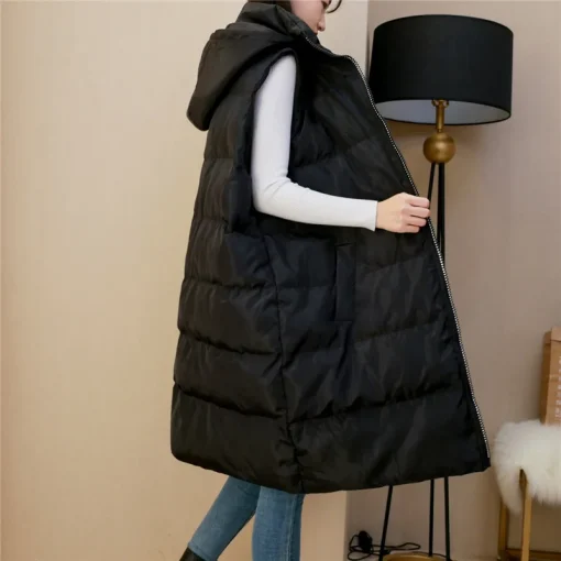 Plus Size Women's Winter Loose Hooded Padded Vest Jacket - Image 4