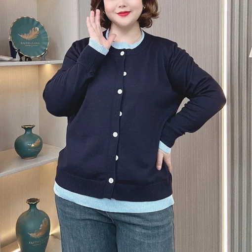 Plus Size Women’s Round Neck Fake Two-Piece Sweater Pullover - Image 3