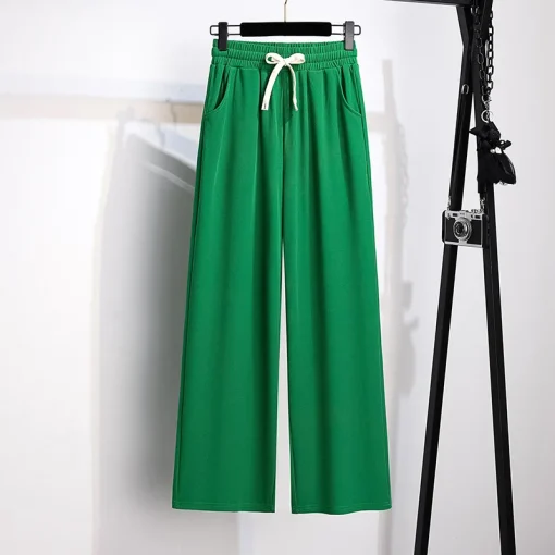 Plus Size Women's Loose High Waist Ice Silk Straight Pants - Image 4