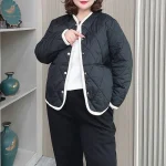 Autumn Winter Plus Size Cotton-Padded Jacket, Chic Block Color