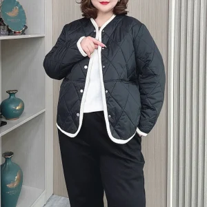 Autumn Winter Plus Size Cotton-Padded Jacket, Chic Block Color