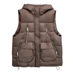 Plus Size Women's Hooded Sleeveless Winter Cotton-Padded Parka