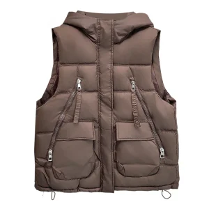 Plus Size Women's Hooded Sleeveless Winter Cotton-Padded Parka