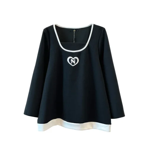 Plus Size Women's Loose Long Sleeve One Line Neck Sweatshirt - Image 6