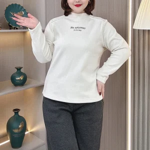 Plus Size Women's Warm Mock Neck Fleece-lined Long Sleeve Top