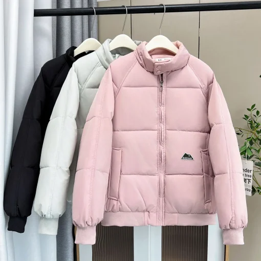 Plus Size Women's Winter Parka Loose Minimalistic Stand Collar Warm Jacket - Image 2